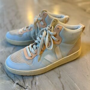 Veja V-15 Suede Jade White Multico high-top sneakers